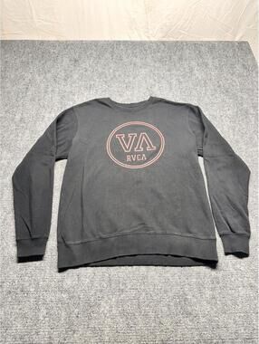 RVCA VA Mens Crewneck Sweatshirt Black Pink Circle Collegiate Logo Pullover